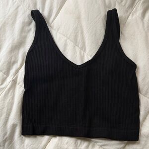 Black Ribbed V-Neck Crop Top